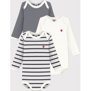 Petit Bateau - Rompertjes - Wit - Katoen - Set van 3 met Streepjesprint