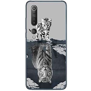 Beschermhoes voor Xiaomi Mi10, motief: Kat met tijger, wit, grijs