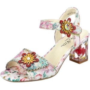 Sandalen - Bloemenprint - Glad Leer - Open Toe - Middelhoge Hak