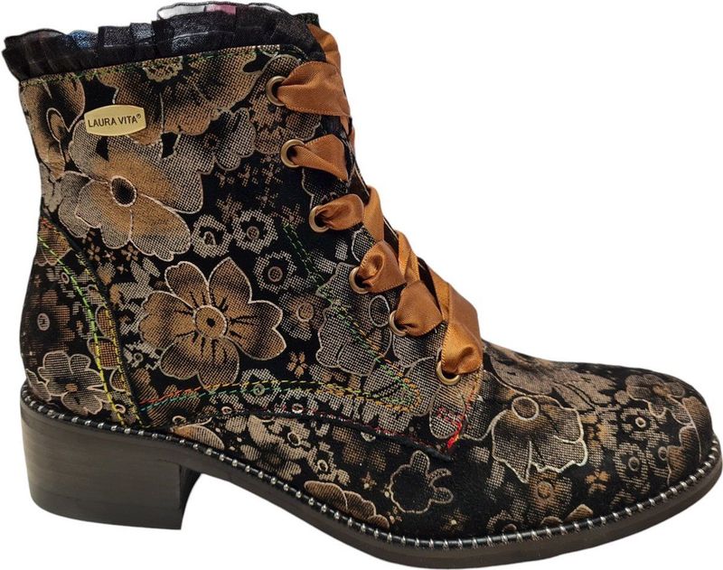 Laura Vita - EMCMAO-45 - Enkellaarsjes - Bruin - Bloemenprint - Gothic Victoriaans