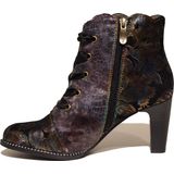 Veterlaarsjes - Bloemenprint - Leer - Snoersluiting - Ronde Neus