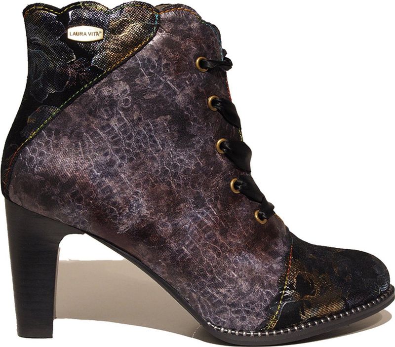 Veterlaarsjes - Bloemenprint - Leer - Snoersluiting - Ronde Neus