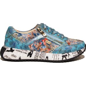 Laura Vita - Burton 1123 - Sneakers - Turquoise - Leer - Multicolor Accenten