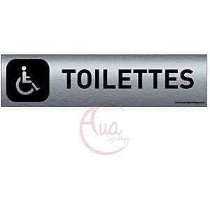 Aua Sign bord, geborsteld aluminium, bedrukt, AluSign Dark, 200 x 50 mm, dubbelzijdig, zelfklevend op de achterkant (toiletten voor gehandicapten)