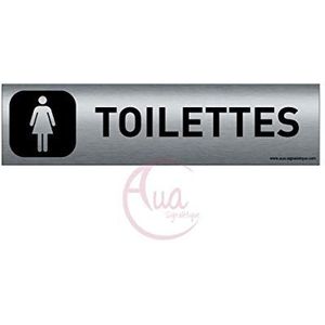 AUA SIGNALETIQUE - Plaat van geborsteld aluminium, bedrukt met AluSign Dark, 200 x 50 mm, dubbelzijdig klevend op de achterkant (damestoilet)