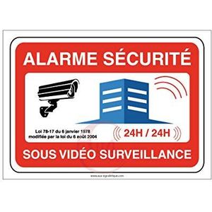 Aua Signaletique Waarschuwingsbord voor veiligheid onder videobewaking, 24 uur/24 – 150 x 105 mm, pvc 1,5 mm