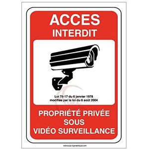 AUA SIGNALETIQUE - Bord voor privéeigendom onder videobewaking verboden toegang - 210 x 300 mm, aluminium Dibond 3 mm