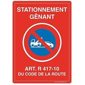 AUA SIGNALETIQUE - Voorgeboorde plaat met afgeronde hoeken – parkeerplaats, artikel R 417-10 – 300 x 420 mm, aluminium Dibond 3 mm