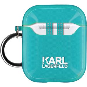 Siliconen gel Airpods case met haak Choupette Ikonik Karl Lagerfeld blauw