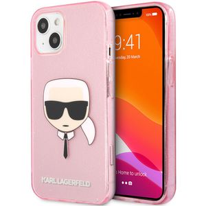 Karl Lagerfeld Karl's Head Silicone Backcover Glitter voor de iPhone 13 Mini - Transparant Roze
