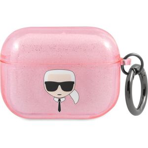 Karl Lagerfeld Karl's Head Silicone Glitter Case voor de Apple AirPods Pro - Roze