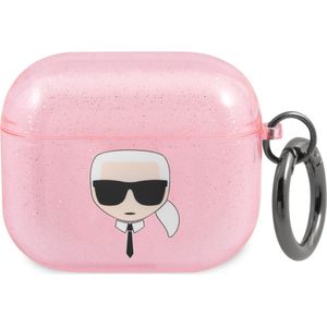 Karl Lagerfeld Karl's Head Silicone Glitter Case voor de Apple AirPods 3 (2021) - Roze