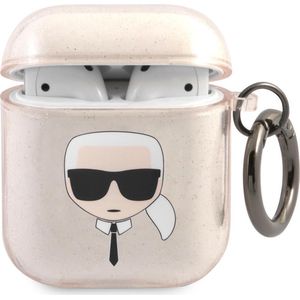 Karl Lagerfeld Karl's Head Silicone Glitter Case voor de Apple AirPods 1 / 2 - Goud