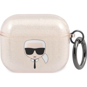 Karl Lagerfeld Karl's Head Silicone Glitter Case voor de Apple AirPods 3 (2021) - Goud