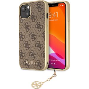 Guess GUHCP13MGF4GBR hoes voor iPhone 13 6,1 inch, polycarbonaat, bruin 4G Charms Collection