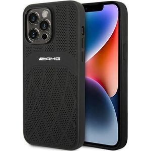 Mercedes AMG AMHMP14XOSDBK iPhone 14 Pro Max 6,7"" czarny/zwart hardcase Leder Gebogen Lijnen MagSafe (iPhone 14 Pro Max), Smartphonehoes, Zwart