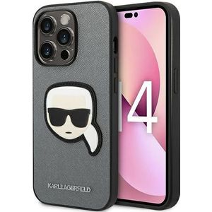 Karl Lagerfeld KLHCP14LSAPKHG iPhone 14 Pro 6,1"" srebrny/zilver hardcase Saffiano Karl`s Head Patch (iPhone 14 Pro), Smartphonehoes, Zilver