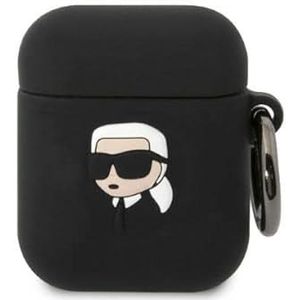 Karl Lagerfeld KLA2RUNIKK AirPods 1/2 hoesje zwart/zwart Siliconen Karl Head 3D, Hoofdtelefoon Tassen + Beschermende Covers, Zwart