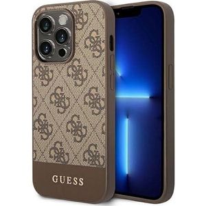 Guess GUHCP14LG4GLBR hoesje voor iPhone 14 Pro 6, 1"" bruine harde hoes, 4G Stripe Collection