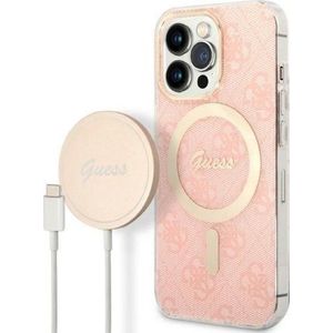 GUESS oplader serie etui + lader draadloos GUBPP13LH4EACSP Apple iPhone 13 Pro roze/roze hard case 4G Print MagSafe