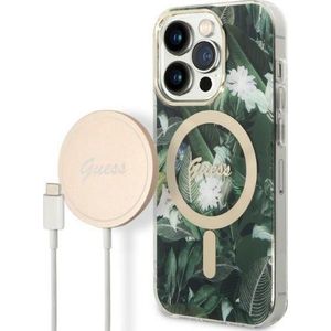 GUESS, Set MagSafe Geschikt voor Apple iPhone 14 Pro Max hoesje en oplader MagSafe 15W, Groen