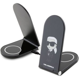 Karl Lagerfeld - Ikonik MagSafe 2-in-1 Draadloze Oplader - Zwart