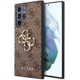 Guess 4G Metal Back Case Geschikt voor Samsung Galaxy S23 Ultra (S918) Bruin