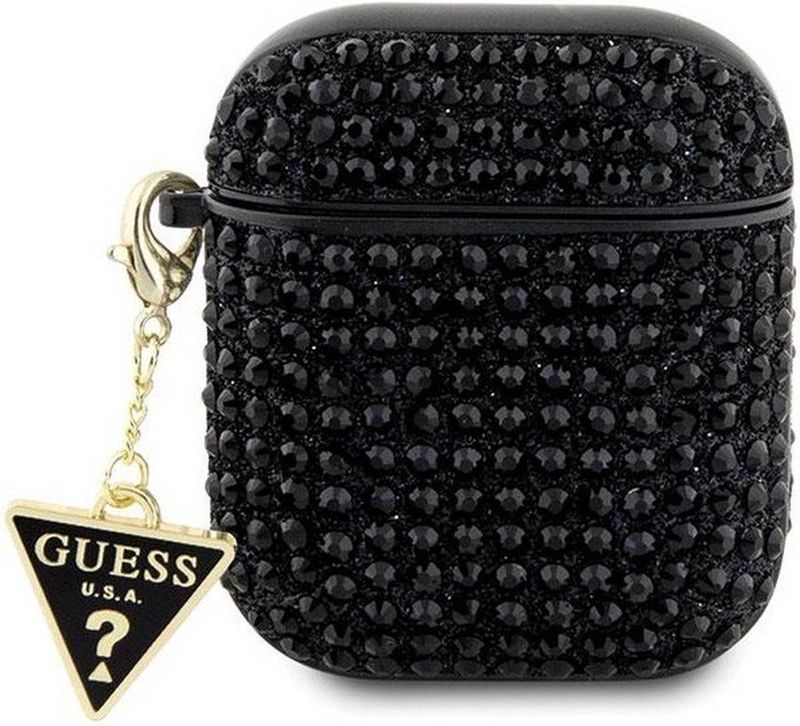 Guess Rhinestones Triangle Logo Airpods Case - Apple Airpods 1 & 2 - Zwart
