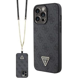 iPhone 15 Pro Max Guess 4G Strass Triangle Metal Logo Case with Crossbody Strap - Black
