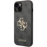 iPhone 15 Guess 4G Big Metal Logo Hybrid Case - Grijs