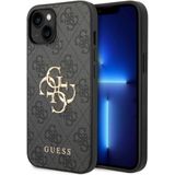 iPhone 15 Guess 4G Big Metal Logo Hybrid Case - Grijs