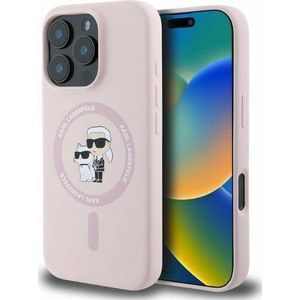Karl Lagerfeld KLHMP16XSCMKCRHP iPhone 16 Pro Max roze/roze HC MagSafe Silicone KC Heads Ring standaard