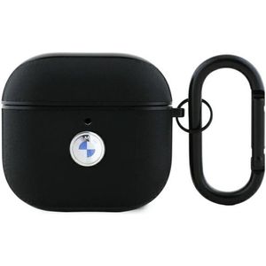 BMW BMA4SSLBK AirPods 4 hoesje zwart/zwart Geniune Leather Zilver Logo (Hoofdtelefoon hoes), Hoofdtelefoon Tassen + Beschermende Covers, Zwart