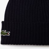 Lacoste Beanie Geribbelde Dames Heren Muts Wol Navy Blauw RB0001 - Maat One size