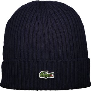 Lacoste - Gebreide Beanie Muts - Blauw - 100% Gekamd Wol