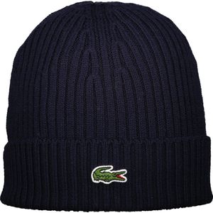 Lacoste Beanie Geribbelde Dames Heren Muts Wol Navy Blauw RB0001 - Maat One size