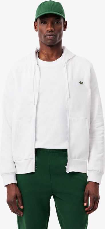 LACOSTE - Zip-up Hoodie - Wit - Katoen - Met Kap, Lange Mouwen, Ritssluiting