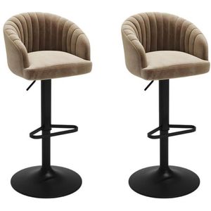 Vente-unique - Doraliz - Set van 2 Barkrukken - Beige - Stof en Metaal
