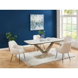 Verlengbare eettafel 6 tot 10 plaatsen van keramiek en metaal - Wit en beige marmereffect - MALATA - Van Pascal Morabito