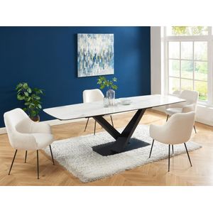 Vente-unique Verlengbare eettafel 6 tot 10 plaatsen van keramiek en metaal - Wit en zwart marmereffect - MALATA - van Pascal Morabito L 260 cm x H 76 cm x D 90 cm