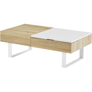 Salontafel met afneembaar tafelblad en 1 lade - Mdf en staal - Naturel en wit - BALUN L 110 cm x H 37.5 cm x D 60 cm