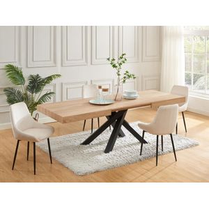 Uitschuifbare eettafel 6 tot 10 plaatsen van mdf en hevea - Naturel en zwart - CATONAV L 240 cm x H 75 cm x D 90 cm