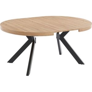 Vente-unique Uitschuifbare Eettafel - Naturel en Zwart - Voor 4 tot 8 Personen