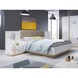 Bed met nachtkastjes 160 x 200 cm - met LEDs - Wit & eiken - MURARI