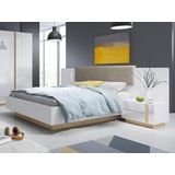 Bed met nachtkastjes 160 x 200 cm - met LEDs - Wit & eiken - MURARI