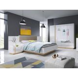 Bed met nachtkastjes 160 x 200 cm - met LEDs - Wit & eiken - MURARI