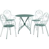 Metalen tuineetset met smeedijzer aspect: een tafel en 4 stoelen - amandelgroen - GUERMANTES