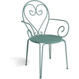 Metalen tuineetset met smeedijzer aspect: een tafel en 4 stoelen - amandelgroen - GUERMANTES
