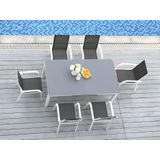 Tuineettafel van grijs en witte aluminium : 6 stoelen en uitschuifbare tafel - LINOSA