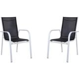 Tuineettafel van grijs en witte aluminium : 6 stoelen en uitschuifbare tafel - LINOSA